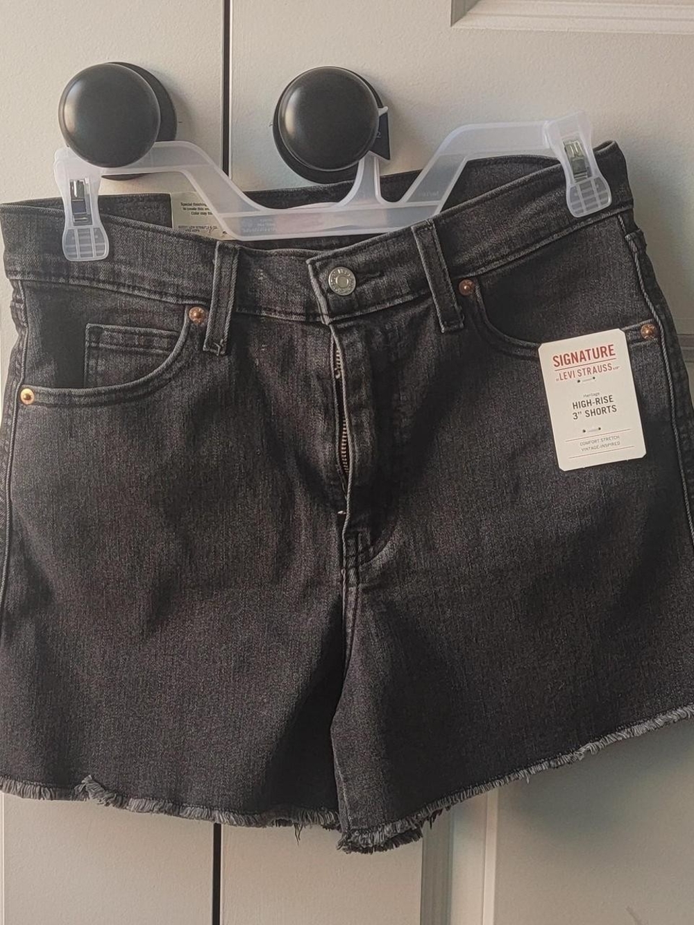Signature by Levi Strauss Black Frayed High-Rise Denim Shorts